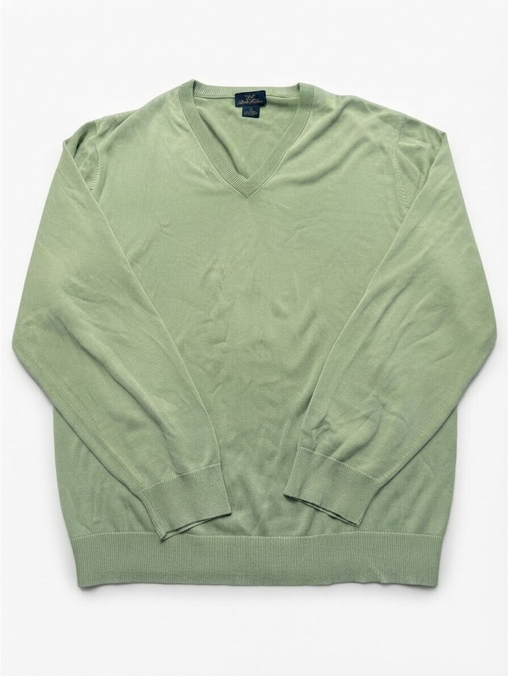 Brooks Brothers 346 Silk Cotton V-Neck Sweater Light Green Men's XL Long Sleeve